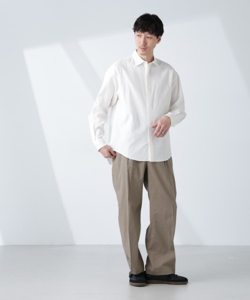 NANO universe（ナノユニバース）の「「BELGIUM LINEN FABRICS」リネンコットンレギュラーシャツ（シャツ/ブラウス・メンズ・ホワイト/ピンク/ライトブルー/ブラック・S/M/L）」の8枚目の写真