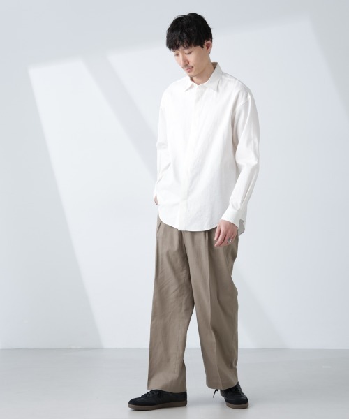 NANO universe（ナノユニバース）の「「BELGIUM LINEN FABRICS」リネンコットンレギュラーシャツ（シャツ/ブラウス・メンズ・ホワイト/ピンク/ライトブルー/ブラック・S/M/L）」の9枚目の写真