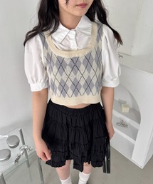アーガイルベストドッキングシャツブラウス