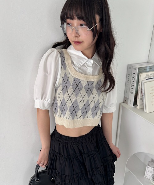 Loueme(ルエム)の「アーガイルベストドッキングシャツブラウス(シャツ/ブラウス・レディース・アイボリー/ブラック/ピンク・FREE)」の6枚目の写真