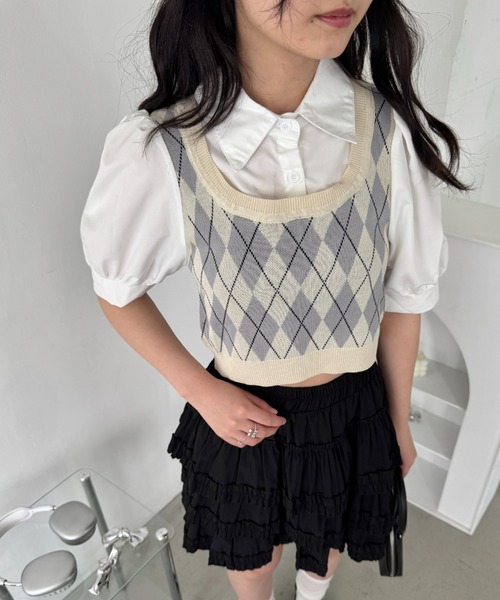 Loueme(ルエム)の「アーガイルベストドッキングシャツブラウス(シャツ/ブラウス・レディース・アイボリー/ブラック/ピンク・FREE)」の4枚目の写真