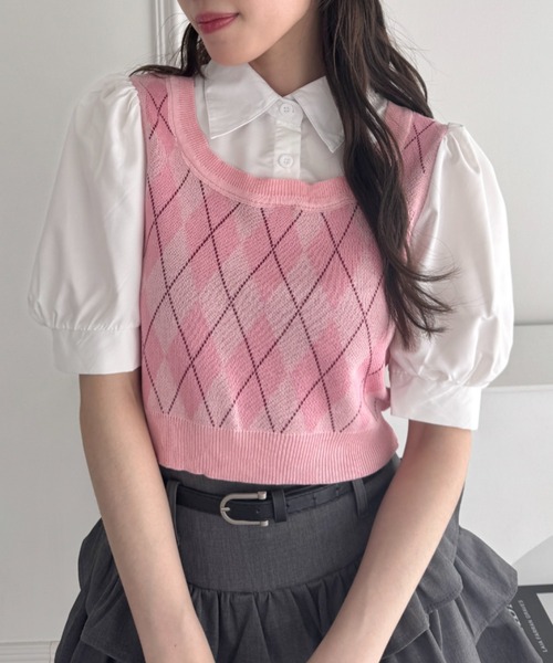 Loueme(ルエム)の「アーガイルベストドッキングシャツブラウス(シャツ/ブラウス・レディース・アイボリー/ブラック/ピンク・FREE)」の16枚目の写真