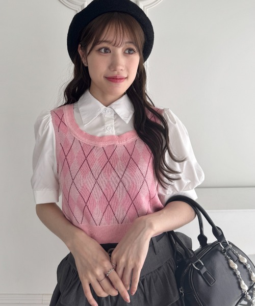 Loueme(ルエム)の「アーガイルベストドッキングシャツブラウス(シャツ/ブラウス・レディース・アイボリー/ブラック/ピンク・FREE)」の17枚目の写真