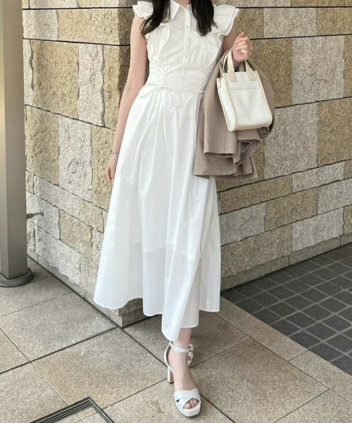 rienda リエンダ レースアップフリルワンピース ホワイト WHT S rienda レースアップフリルワンピース WHT -ファッション通販
