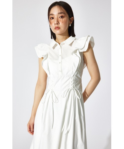 rienda（リエンダ）の「レースアップフリルワンピース 半袖 夏服（ワンピース・レディース・ホワイト/ネイビー/ベージュ・SMALL/MEDIUM）」の11枚目の写真