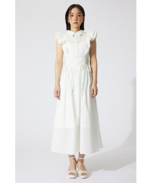 rienda（リエンダ）の「レースアップフリルワンピース 半袖 夏服（ワンピース・レディース・ホワイト/ネイビー/ベージュ・SMALL/MEDIUM）」の12枚目の写真