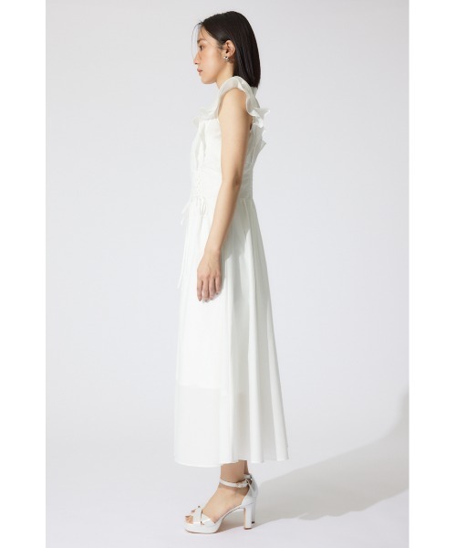 rienda（リエンダ）の「レースアップフリルワンピース 半袖 夏服（ワンピース・レディース・ホワイト/ネイビー/ベージュ・SMALL/MEDIUM）」の13枚目の写真