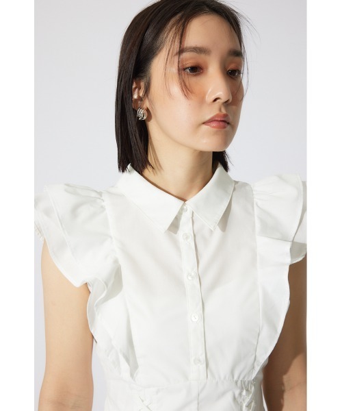 rienda（リエンダ）の「レースアップフリルワンピース 半袖 夏服（ワンピース・レディース・ホワイト/ネイビー/ベージュ・SMALL/MEDIUM）」の15枚目の写真