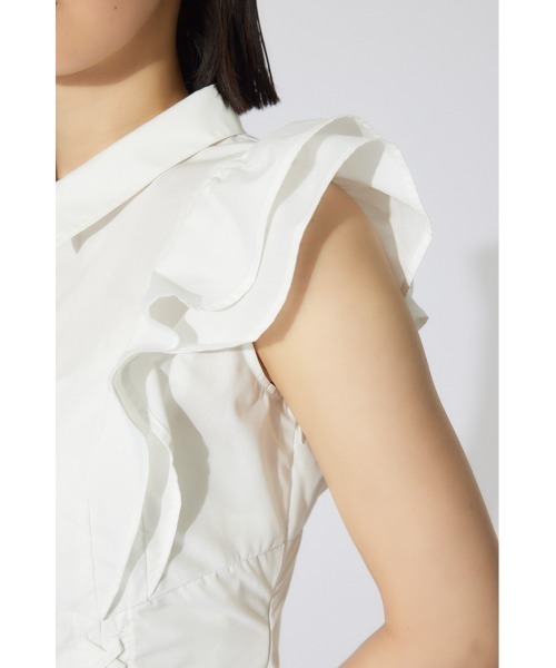 rienda（リエンダ）の「レースアップフリルワンピース 半袖 夏服（ワンピース・レディース・ホワイト/ネイビー/ベージュ・SMALL/MEDIUM）」の16枚目の写真