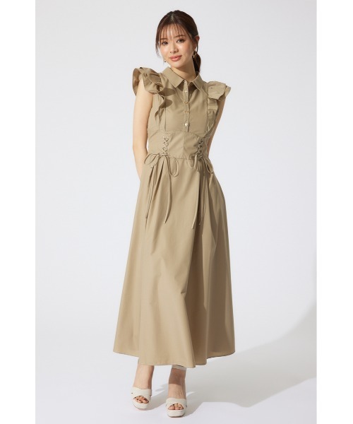 rienda（リエンダ）の「レースアップフリルワンピース 半袖 夏服（ワンピース・レディース・ホワイト/ネイビー/ベージュ・SMALL/MEDIUM）」の21枚目の写真