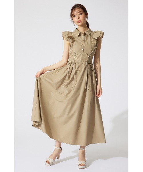 rienda リエンダ レースアップフリルワンピース NVY ネイビー S rienda | レースアップフリルワンピース (ワンピース(ロング