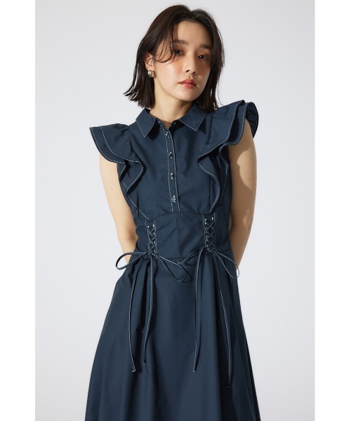 セール】レースアップフリルワンピース 半袖 夏服（ワンピース