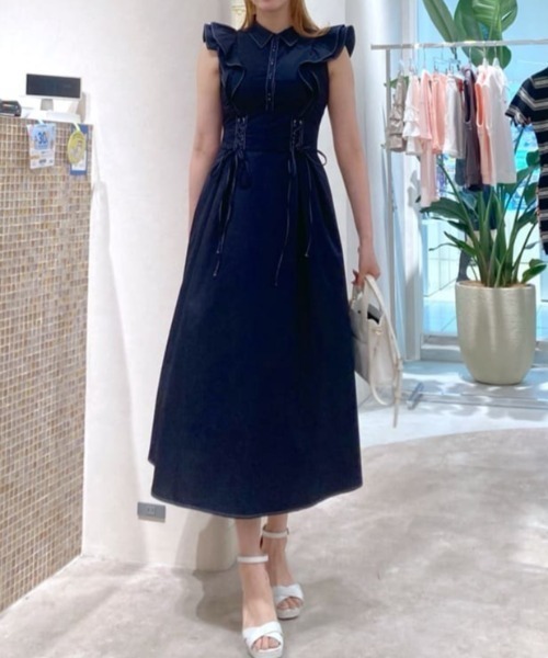 大人女性の レースアップフリルワンピース 半袖 夏服（ワンピース）｜rienda ワンピース