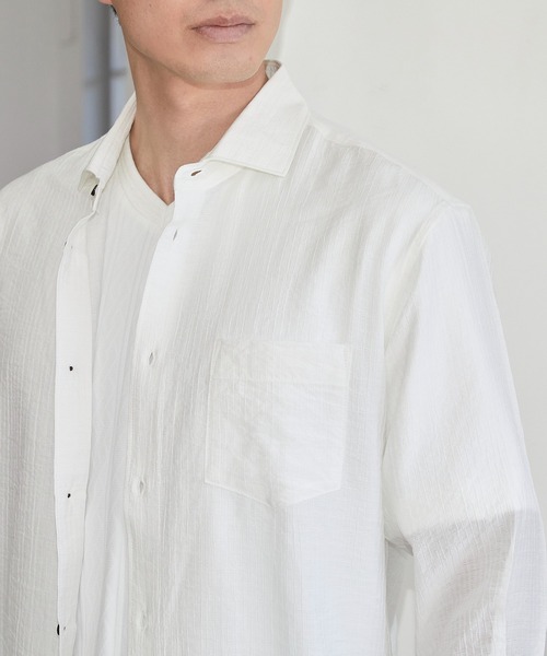 UNION STATION(ユニオンステーション)の「タックストライプローン7分袖シャツ(シャツ/ブラウス・メンズ・ブラック/パープル/ホワイト/レンガ・LL/M/L)」の6枚目の写真