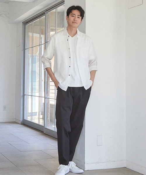 UNION STATION(ユニオンステーション)の「タックストライプローン7分袖シャツ(シャツ/ブラウス・メンズ・ブラック/パープル/ホワイト/レンガ・LL/M/L)」の7枚目の写真