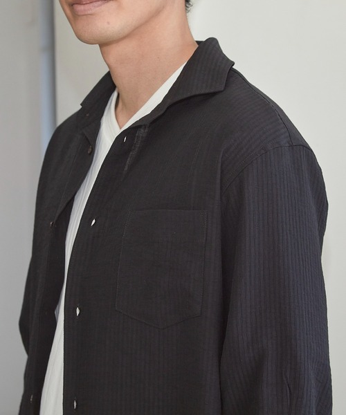 UNION STATION(ユニオンステーション)の「タックストライプローン7分袖シャツ(シャツ/ブラウス・メンズ・ブラック/パープル/ホワイト/レンガ・LL/M/L)」の11枚目の写真