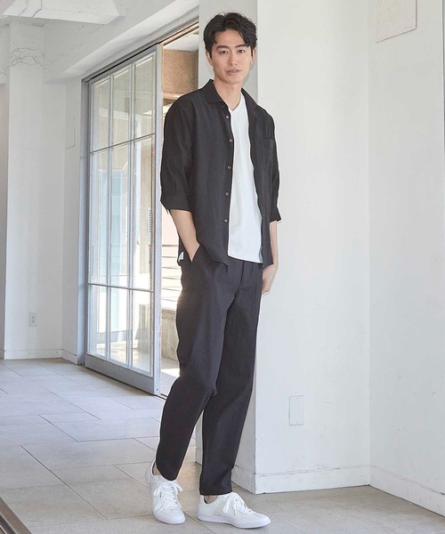 UNION STATION(ユニオンステーション)の「タックストライプローン7分袖シャツ(シャツ/ブラウス・メンズ・ブラック/パープル/ホワイト/レンガ・LL/M/L)」の12枚目の写真