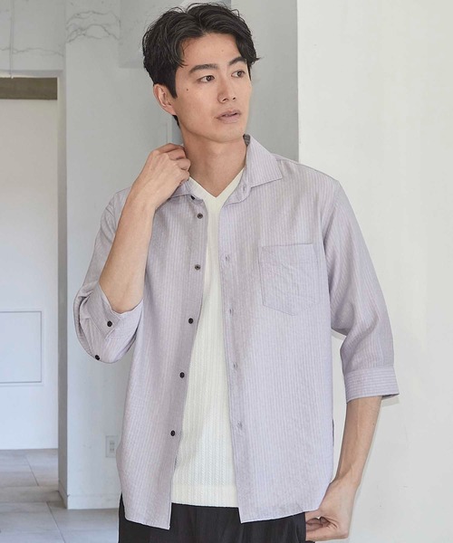 UNION STATION(ユニオンステーション)の「タックストライプローン7分袖シャツ(シャツ/ブラウス・メンズ・ブラック/パープル/ホワイト/レンガ・LL/M/L)」の15枚目の写真