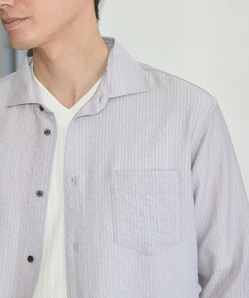 UNION STATION(ユニオンステーション)の「タックストライプローン7分袖シャツ(シャツ/ブラウス・メンズ・ブラック/パープル/ホワイト/レンガ・LL/M/L)」の16枚目の写真