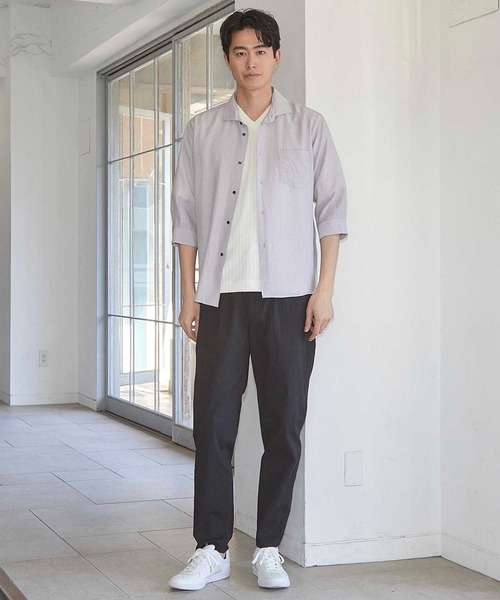 UNION STATION(ユニオンステーション)の「タックストライプローン7分袖シャツ(シャツ/ブラウス・メンズ・ブラック/パープル/ホワイト/レンガ・LL/M/L)」の17枚目の写真