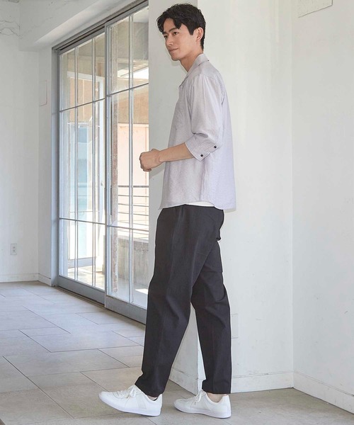 UNION STATION(ユニオンステーション)の「タックストライプローン7分袖シャツ(シャツ/ブラウス・メンズ・ブラック/パープル/ホワイト/レンガ・LL/M/L)」の18枚目の写真