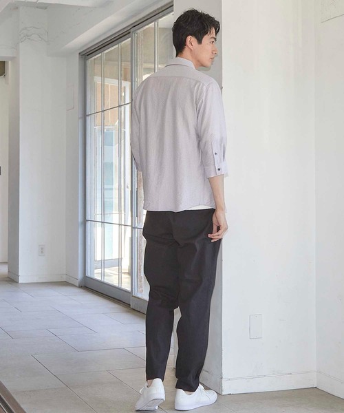 UNION STATION(ユニオンステーション)の「タックストライプローン7分袖シャツ(シャツ/ブラウス・メンズ・ブラック/パープル/ホワイト/レンガ・LL/M/L)」の19枚目の写真