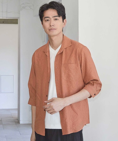 UNION STATION(ユニオンステーション)の「タックストライプローン7分袖シャツ(シャツ/ブラウス・メンズ・ブラック/パープル/ホワイト/レンガ・LL/M/L)」の20枚目の写真