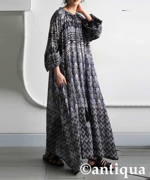 antiqua（アンティカ）の「ドビープリントワンピース（ワンピース・レディース・ブルー系その他/ブラックミックス・ONESIZE）」の3枚目の写真