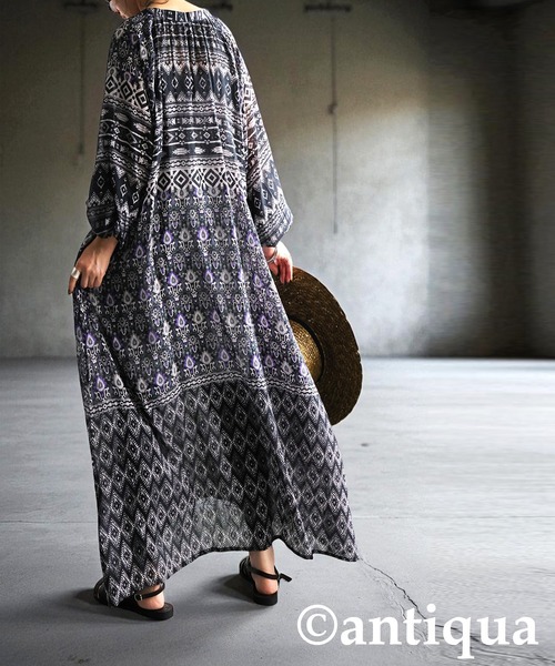 antiqua（アンティカ）の「ドビープリントワンピース（ワンピース・レディース・ブルー系その他/ブラックミックス・ONESIZE）」の5枚目の写真