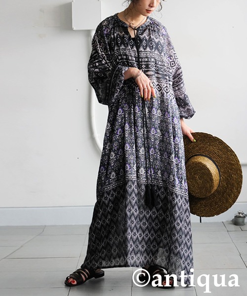 antiqua（アンティカ）の「ドビープリントワンピース（ワンピース・レディース・ブルー系その他/ブラックミックス・ONESIZE）」の7枚目の写真