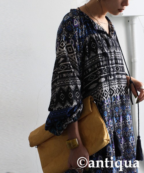 antiqua（アンティカ）の「ドビープリントワンピース（ワンピース・レディース・ブルー系その他/ブラックミックス・ONESIZE）」の8枚目の写真