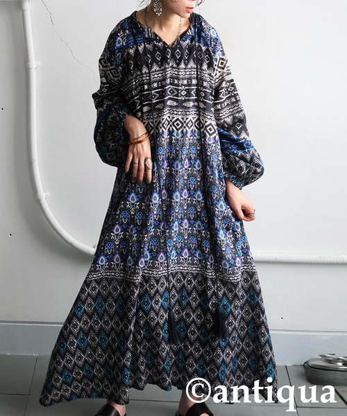 antiqua（アンティカ）の「ドビープリントワンピース（ワンピース・レディース・ブルー系その他/ブラックミックス・ONESIZE）」の9枚目の写真