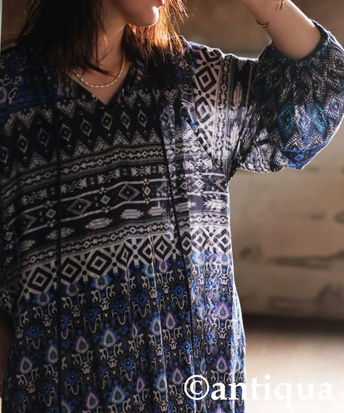 antiqua（アンティカ）の「ドビープリントワンピース（ワンピース・レディース・ブルー系その他/ブラックミックス・ONESIZE）」の10枚目の写真