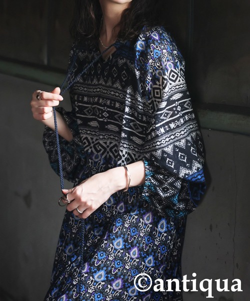 antiqua（アンティカ）の「ドビープリントワンピース（ワンピース・レディース・ブルー系その他/ブラックミックス・ONESIZE）」の13枚目の写真