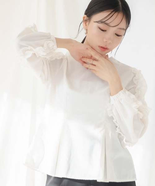 Petitjo(プッチージョ)の「小さいサイズ フリルスリーブブラウス 低身長さん・小柄女性(シャツ/ブラウス・レディース・オフホワイト/ブラック・PSS/PM/PL/PS)」の5枚目の写真