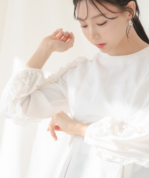 Petitjo(プッチージョ)の「小さいサイズ フリルスリーブブラウス 低身長さん・小柄女性(シャツ/ブラウス・レディース・オフホワイト/ブラック・PSS/PM/PL/PS)」の7枚目の写真