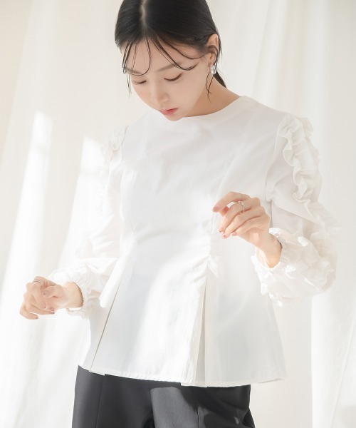 Petitjo(プッチージョ)の「小さいサイズ フリルスリーブブラウス 低身長さん・小柄女性(シャツ/ブラウス・レディース・オフホワイト/ブラック・PSS/PM/PL/PS)」の8枚目の写真