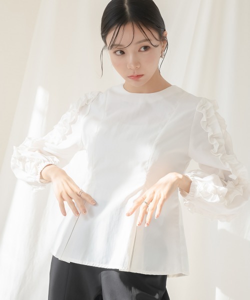 Petitjo(プッチージョ)の「小さいサイズ フリルスリーブブラウス 低身長さん・小柄女性(シャツ/ブラウス・レディース・オフホワイト/ブラック・PSS/PM/PL/PS)」の9枚目の写真