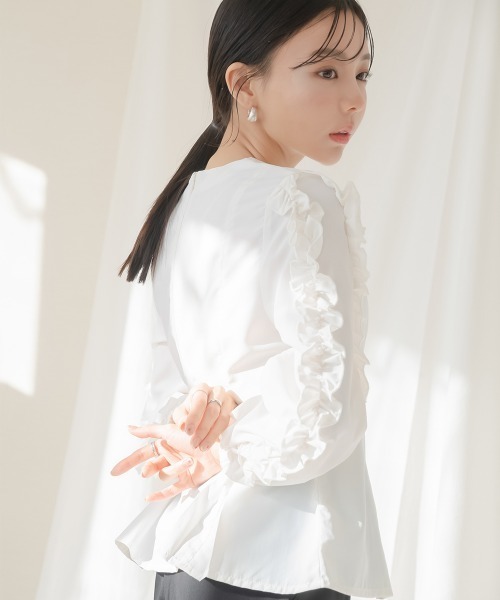 Petitjo(プッチージョ)の「小さいサイズ フリルスリーブブラウス 低身長さん・小柄女性(シャツ/ブラウス・レディース・オフホワイト/ブラック・PSS/PM/PL/PS)」の11枚目の写真