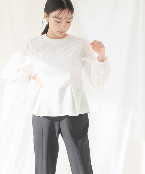 Petitjo(プッチージョ)の「小さいサイズ フリルスリーブブラウス 低身長さん・小柄女性(シャツ/ブラウス・レディース・オフホワイト/ブラック・PSS/PM/PL/PS)」の12枚目の写真