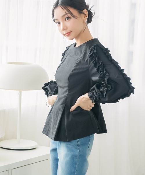 Petitjo(プッチージョ)の「小さいサイズ フリルスリーブブラウス 低身長さん・小柄女性(シャツ/ブラウス・レディース・オフホワイト/ブラック・PSS/PM/PL/PS)」の17枚目の写真