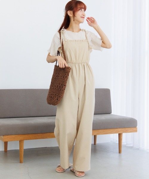 flower(フラワー)の「サマリーフリルロンパース(サロペット/オーバーオール・レディース・イエロー/ブラック・FREE)」の1枚目の写真