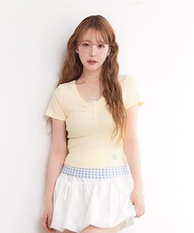 ギンガムチェックレイヤードカットTシャツ