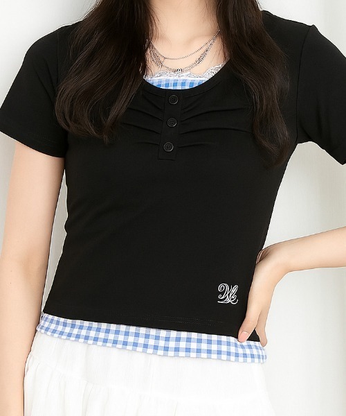 paravion（パラビオン）の「ギンガムチェックレイヤードカットTシャツ（Tシャツ/カットソー・レディース・グレー/ブルー/ブラック/ホワイト/イエロー・FREE）」の2枚目の写真