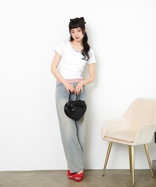 paravion（パラビオン）の「ギンガムチェックレイヤードカットTシャツ（Tシャツ/カットソー・レディース・グレー/ブルー/ブラック/ホワイト/イエロー・FREE）」の12枚目の写真