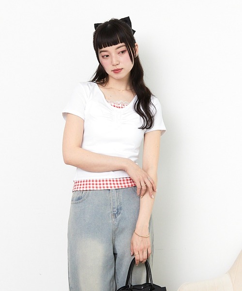 paravion（パラビオン）の「ギンガムチェックレイヤードカットTシャツ（Tシャツ/カットソー・レディース・グレー/ブルー/ブラック/ホワイト/イエロー・FREE）」の15枚目の写真