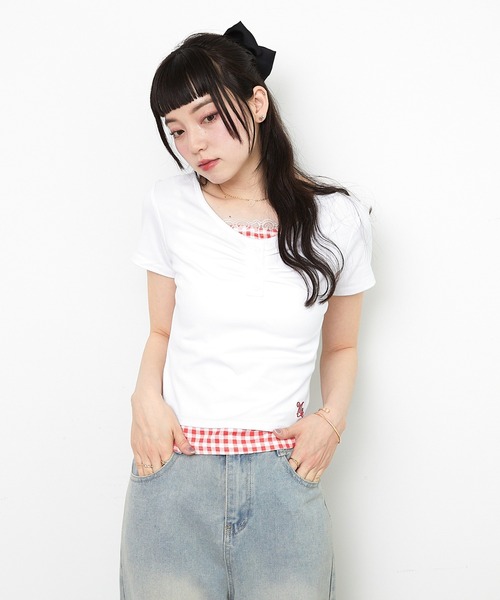 paravion（パラビオン）の「ギンガムチェックレイヤードカットTシャツ（Tシャツ/カットソー・レディース・グレー/ブルー/ブラック/ホワイト/イエロー・FREE）」の17枚目の写真