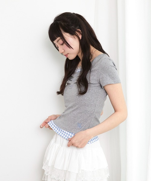 paravion（パラビオン）の「ギンガムチェックレイヤードカットTシャツ（Tシャツ/カットソー・レディース・グレー/ブルー/ブラック/ホワイト/イエロー・FREE）」の18枚目の写真
