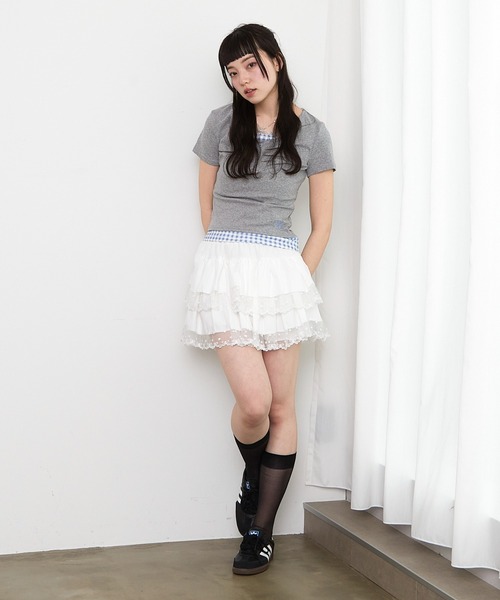 paravion（パラビオン）の「ギンガムチェックレイヤードカットTシャツ（Tシャツ/カットソー・レディース・グレー/ブルー/ブラック/ホワイト/イエロー・FREE）」の21枚目の写真