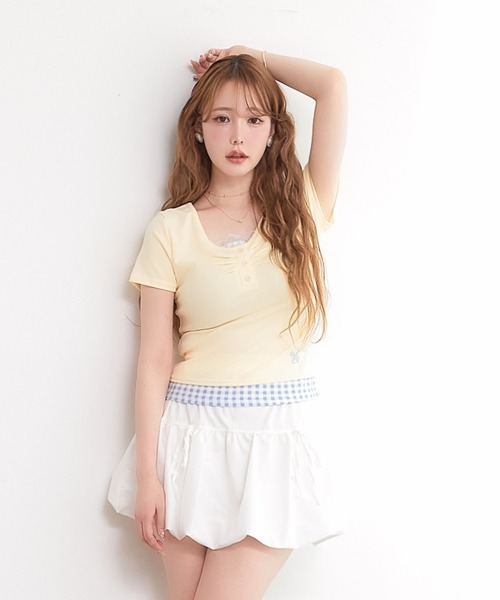 paravion（パラビオン）の「ギンガムチェックレイヤードカットTシャツ（Tシャツ/カットソー・レディース・グレー/ブルー/ブラック/ホワイト/イエロー・FREE）」の8枚目の写真